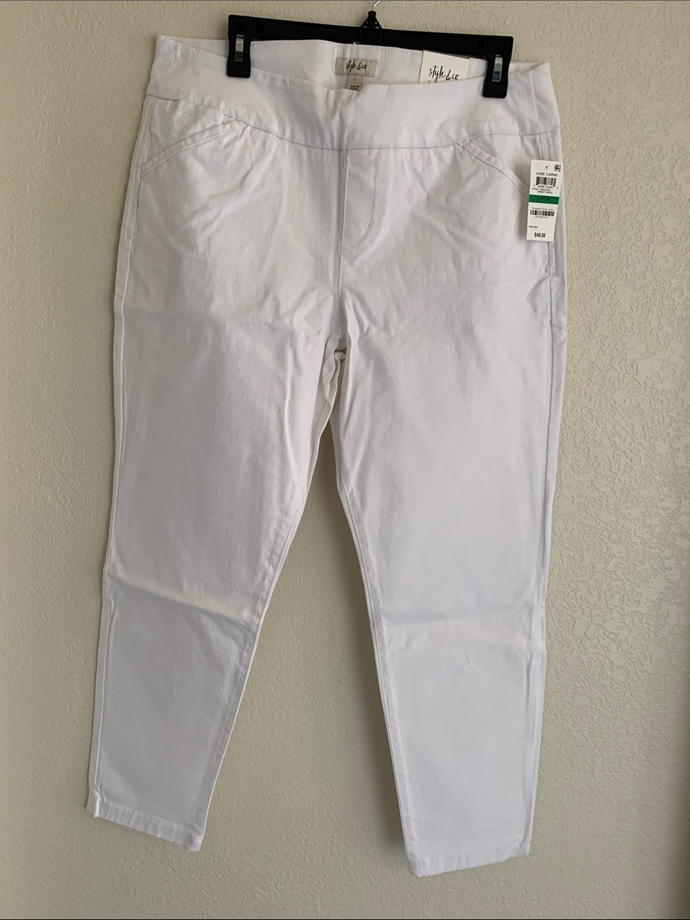 Style & Co. White Ankle Crop Pull-On Jeans Size Large